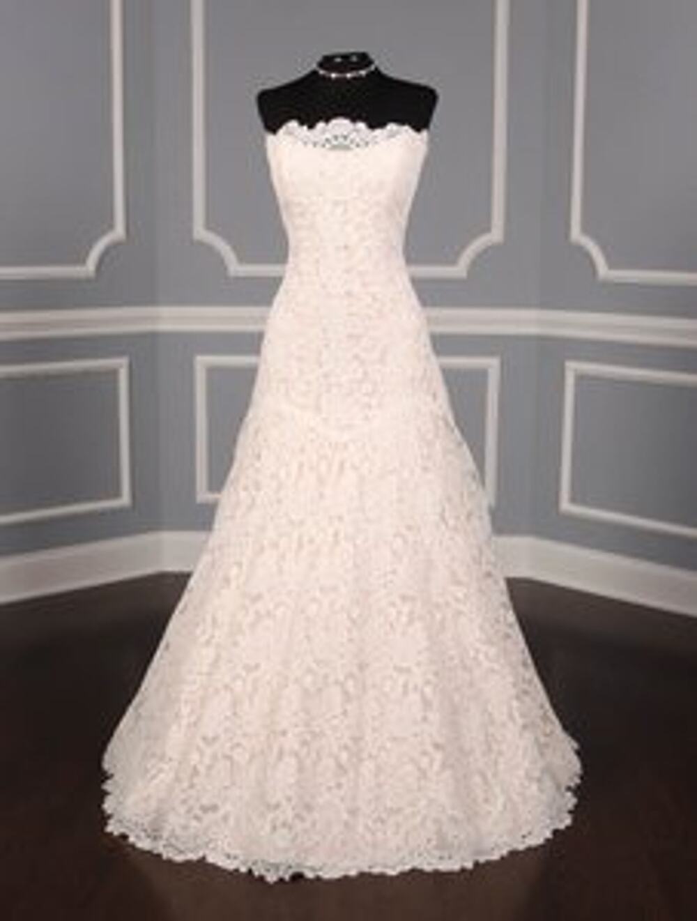 ROMONA KEVEZA LEGENDS L503 Ivory Blush Lace Aline Strapless Bridal Wedding Dress